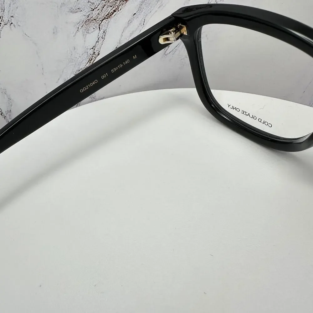 New GUCCI Eyeglasses 53-19-140 Black Square GG Logo Red Green Web Women Rx-able